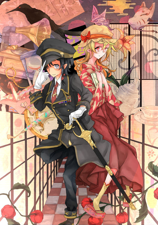 2girls, hifuu_club, itsuki_o, maribel_hearn, multiple_girls, scaffolding, school_uniform, usami_renko