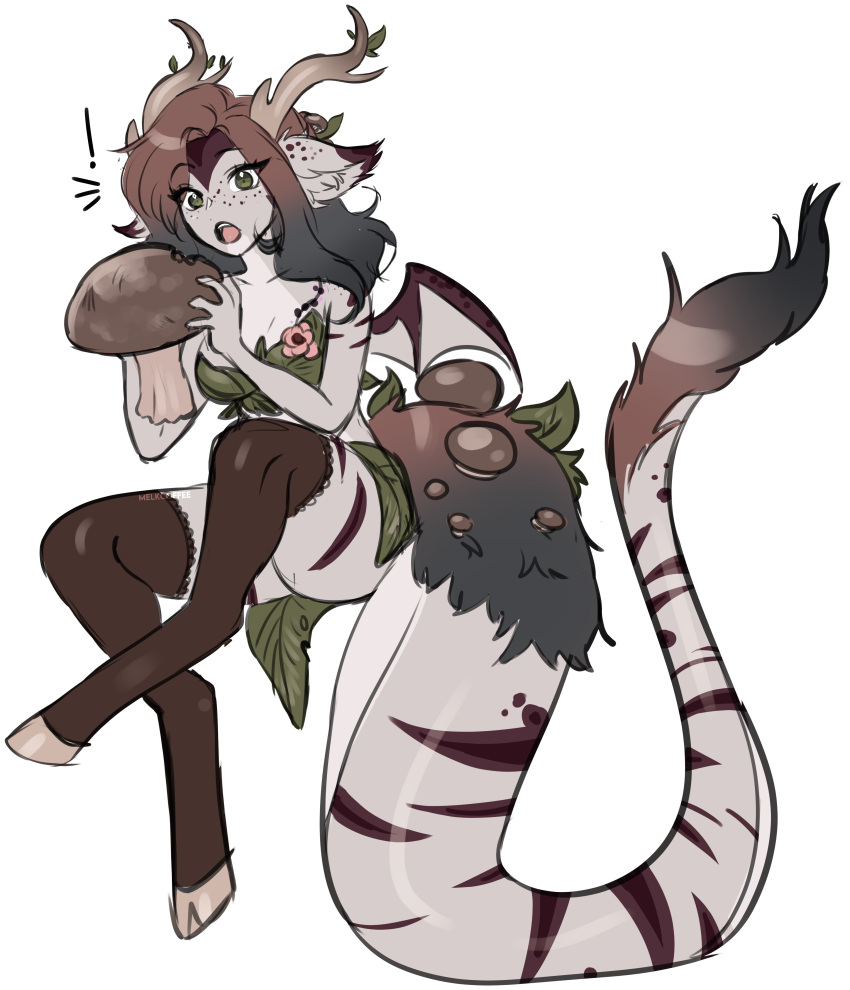 1girl, :o, absurdres, antlers, eating, fluffy, food, gradient_hair