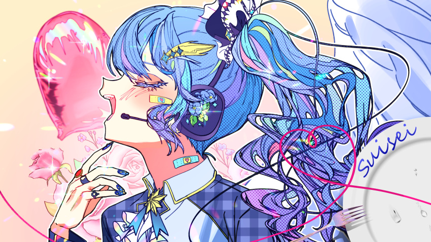 1girl, absurdres, ai_kotoba_iv_(vocaloid), bandaid, bandaid_on_cheek, bandaid_on_face, bandaid_on_neck, bangs