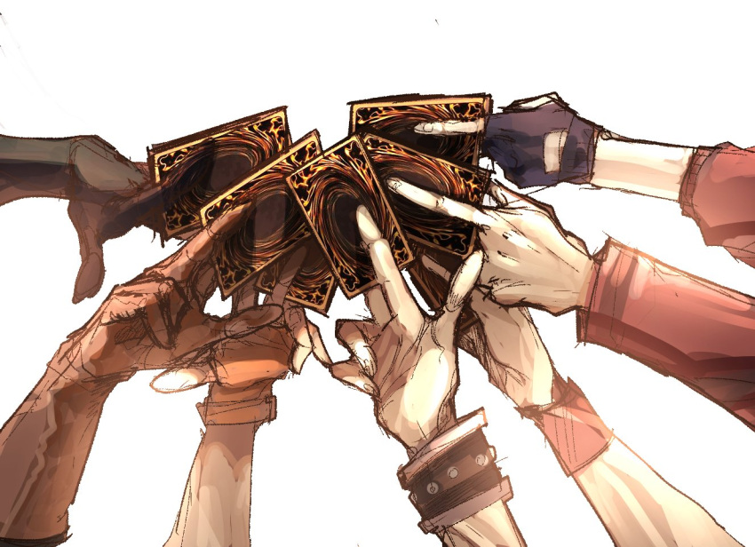 5boys, black_gloves, card, commentary, fingerless_gloves, fudou_yuusei, fujiki_yuusaku, gat_x105