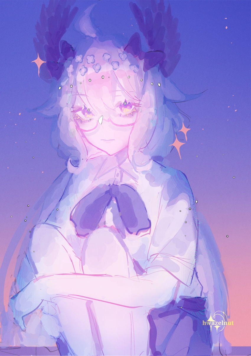 1girl, absurdly_long_hair, ahoge, alternate_costume, bangs, bird_girl, blonde_hair, blue_hair