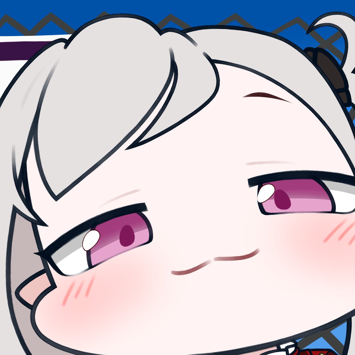 1girl, :3, blue_archive, blush, chibi, close-up, closed_mouth, face, grey_hair, highres, long_hair, looking_at_viewer, mutsuki_(blue_archive), smile, smug, solo, unglyung, violet_eyes