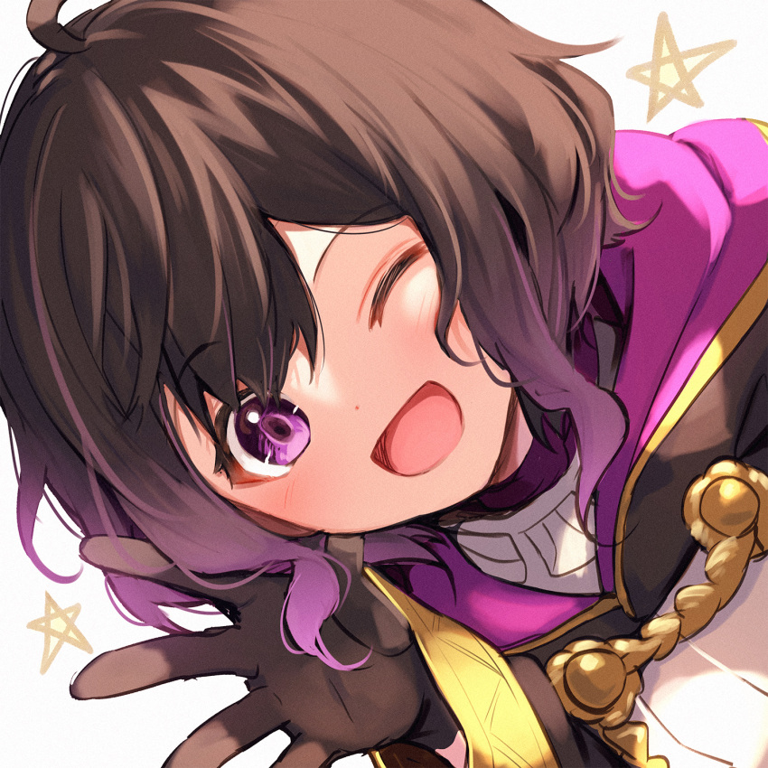 1girl, ;d, black_gloves, black_hair, close-up, face, fire_emblem, fire_emblem_awakening