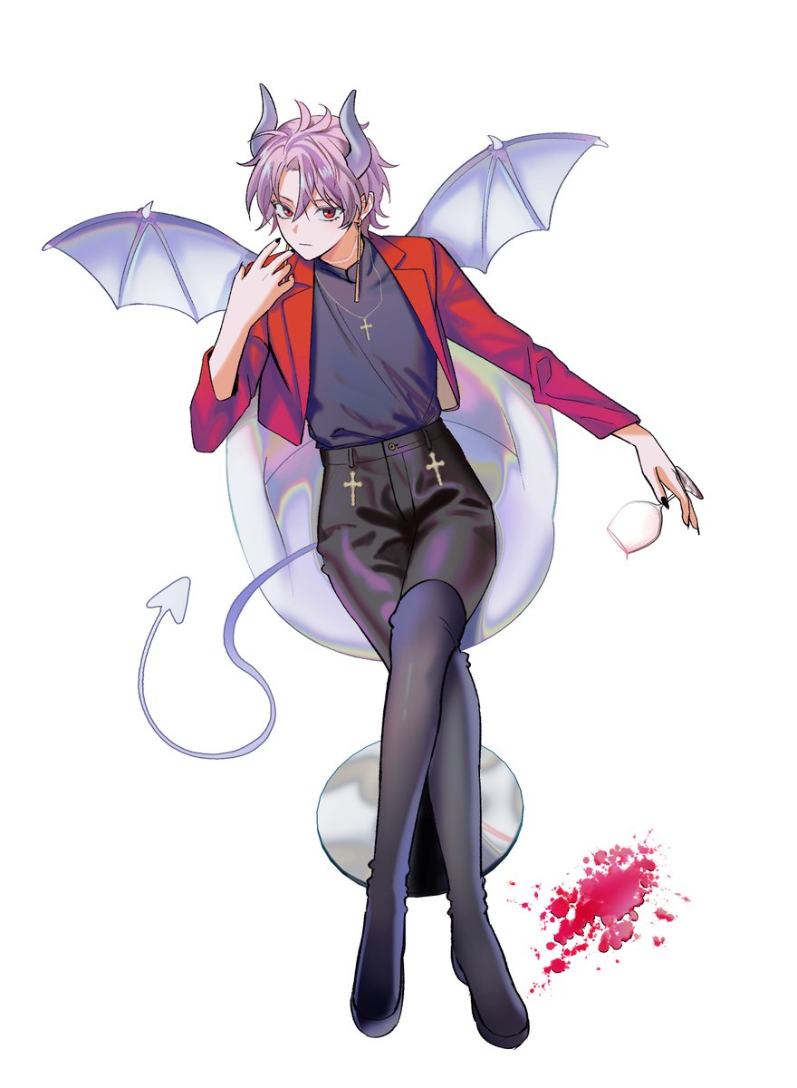 1boy, 7himebdgd, ambiguous_red_liquid, black_footwear, black_nails, black_pants, black_shirt, boots