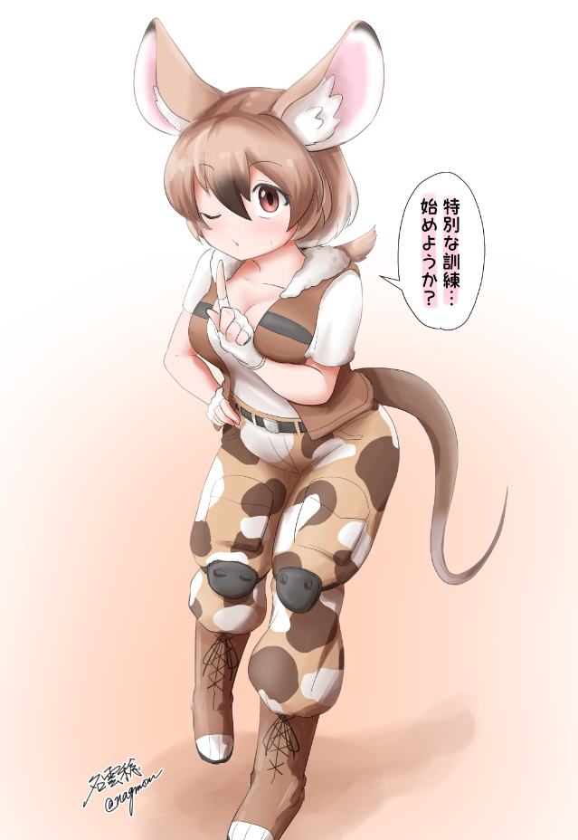 1girl, animal_ear_fluff, animal_ears, belt, black_hair, boots, brown_eyes, brown_hair