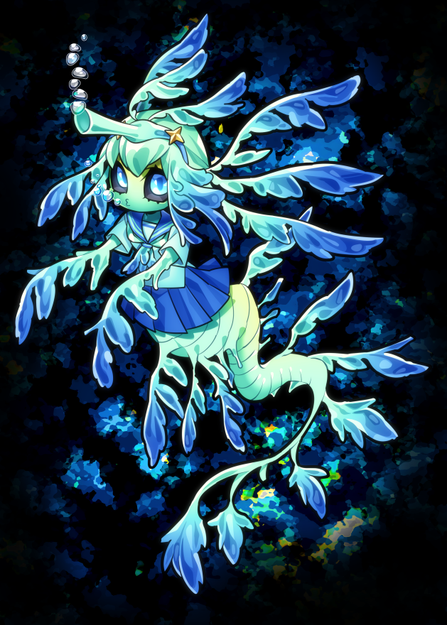 1girl, aqua_hair, aqua_skin, black_background, black_sclera, blue_eyes, blue_hair, blue_neckerchief