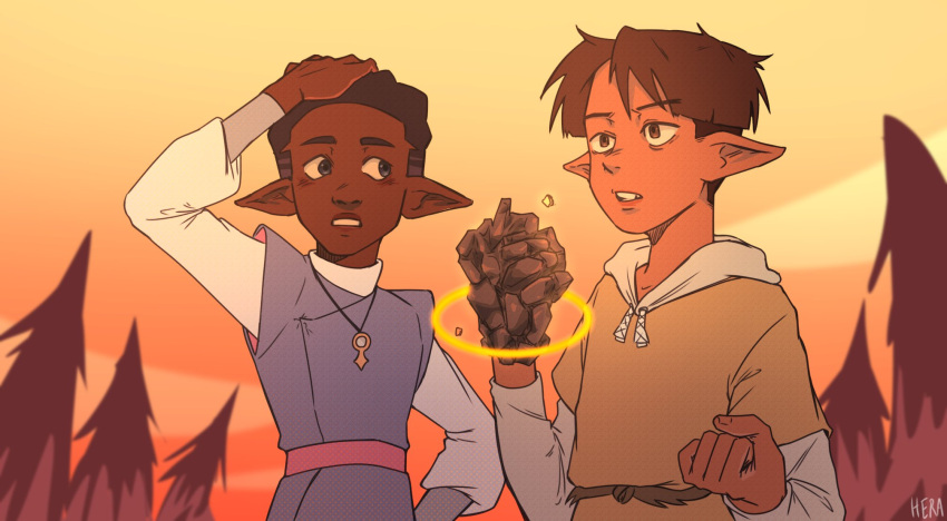 2boys, 420heraki, black_eyes, black_hair, brown_eyes, brown_hair, clenched_hand, dark-skinned_male