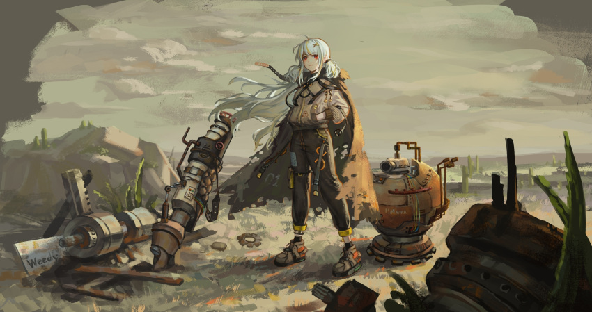 1girl, ahoge, alternate_costume, arknights, artist_name, black_pants, brown_cape, brown_footwear