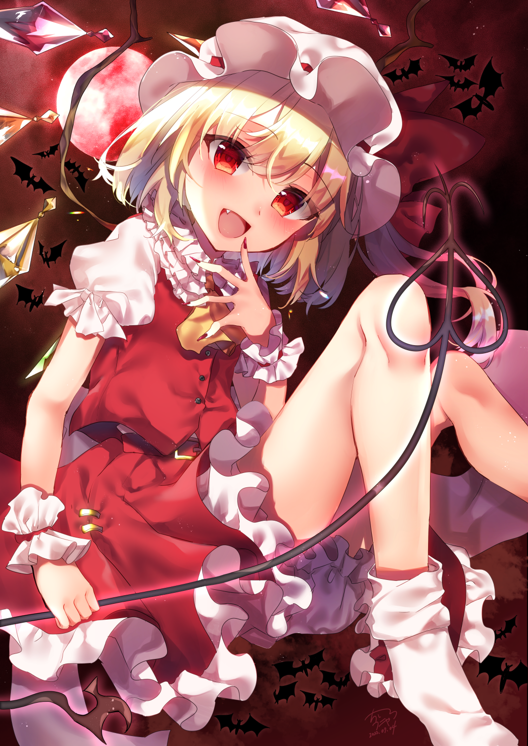1girl, :d, ascot, bat, blonde_hair, blush, chisiro_unya_(unya_draw), collared_shirt