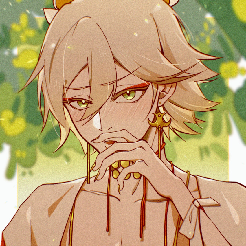 1boy, absurdres, bangs, blonde_hair, flower, for-zhi, girly_boy, glint