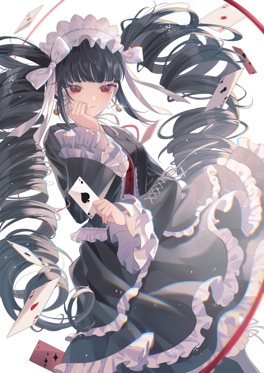 1girl, absurdres, bangs, black_hair, black_jacket, black_nails, black_skirt, blunt_bangs