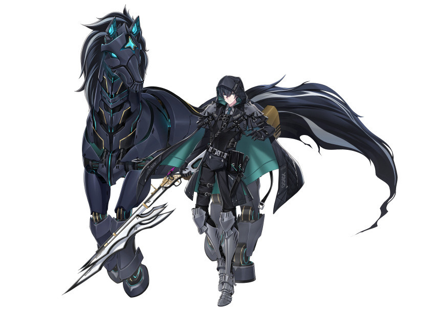 1boy, absurdres, armor, armored_boots, artist_request, bangs, black_cape, black_gloves
