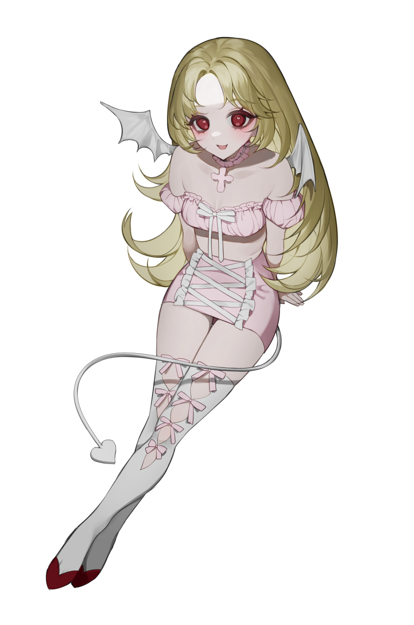 1girl, absurdres, arms_behind_back, bamme_o3o, bare_shoulders, blonde_hair, bow, choker