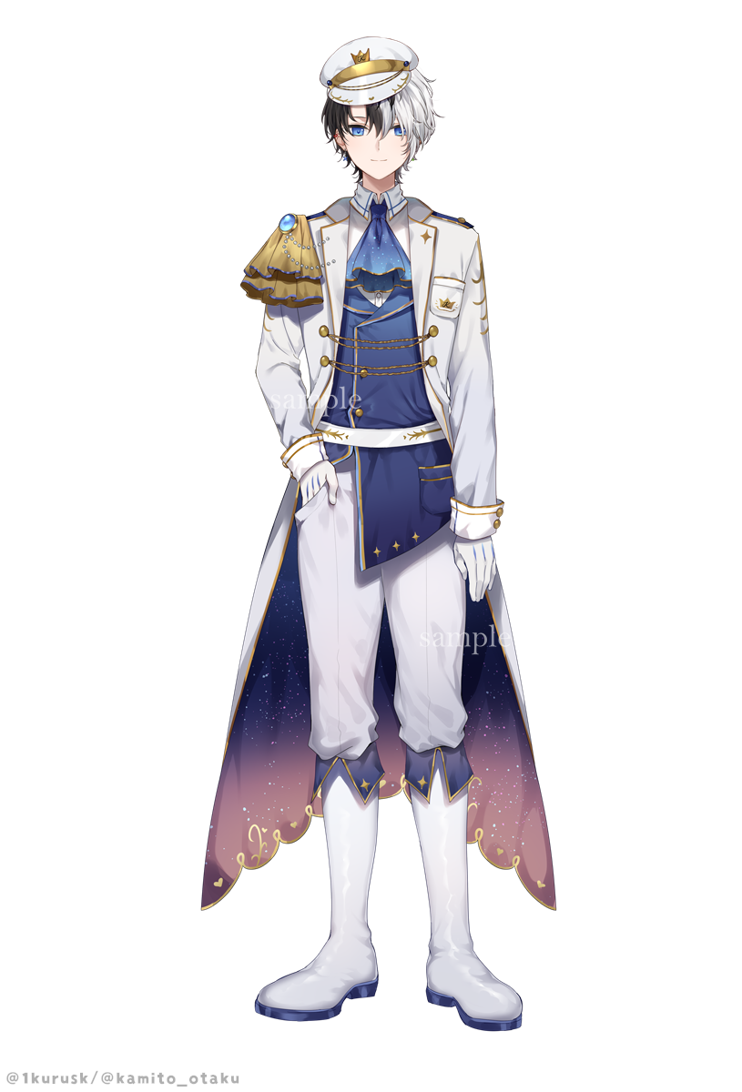 1boy, ascot, bangs, black_hair, blue_ascot, blue_eyes, blue_vest, boots