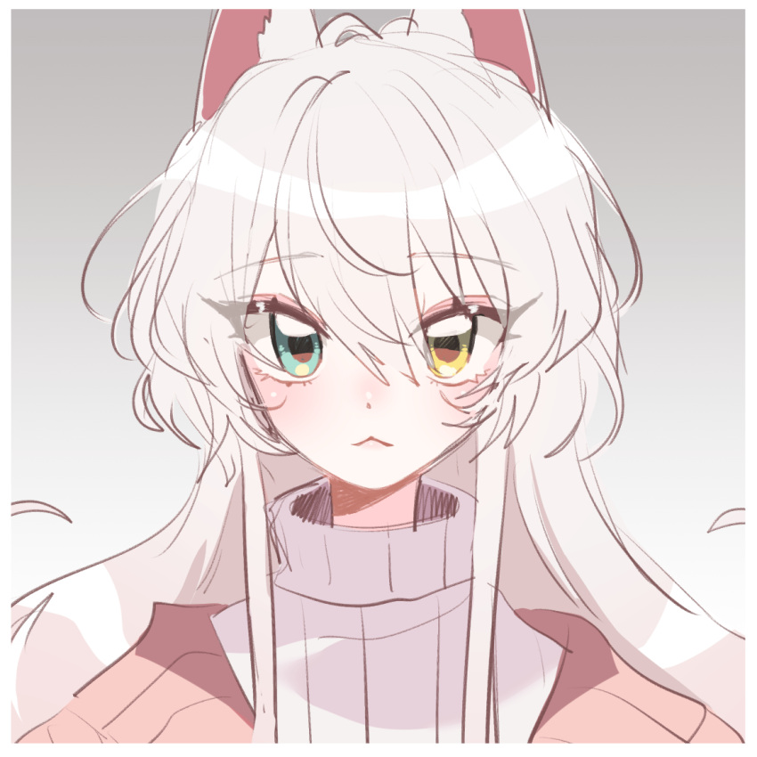 1boy, :<, animal_ears, blue_eyes, blush, cardigan, closed_mouth, dog_boy