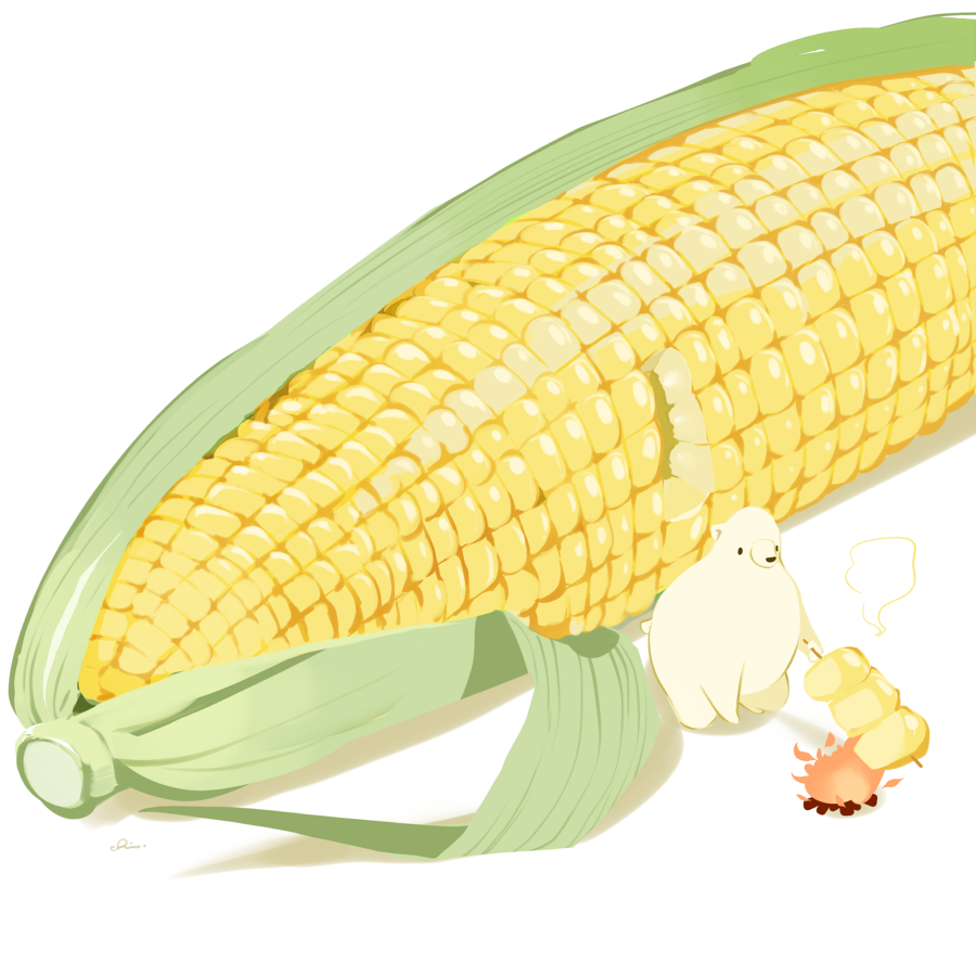 animal, artist_name, bear, burning, chai_(drawingchisanne), commentary_request, cookie, corn