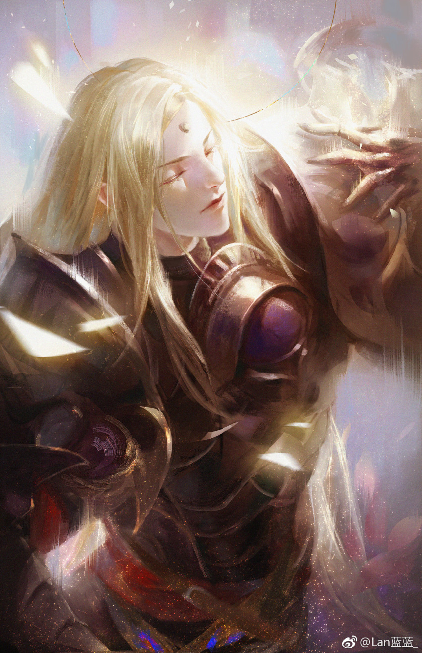 1boy, armor, blonde_hair, breastplate, closed_eyes, commentary, english_commentary, final_fantasy