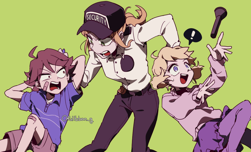 artist_name, bandaid, bandaid_on_face, bandaid_on_leg, blonde_hair, brown_eyes, brown_hair, character_request