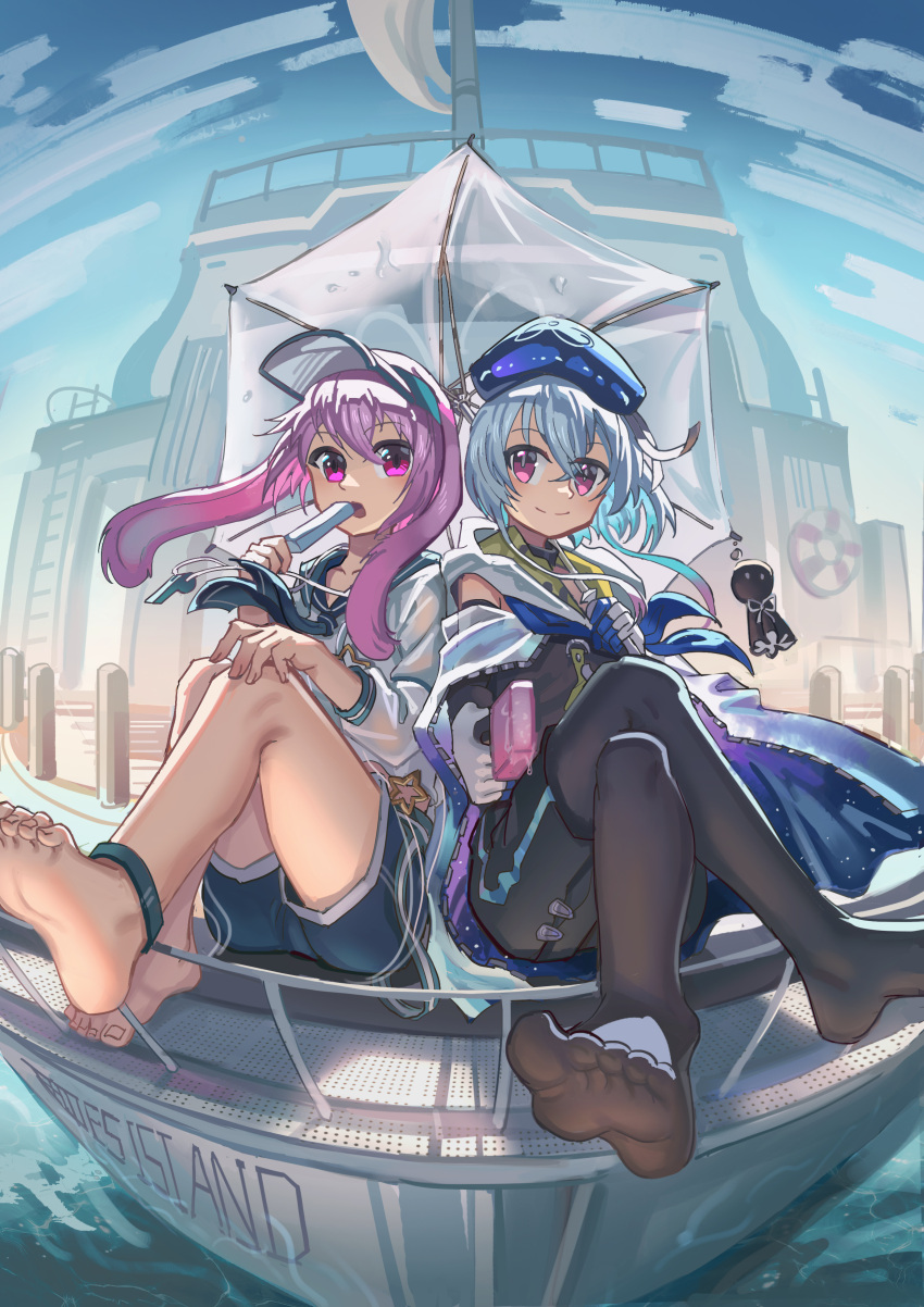 2boys, absurdres, animal_ears, ansel_(arknights), ansel_(casual_vacation)_(arknights), arknights, bangs, beret