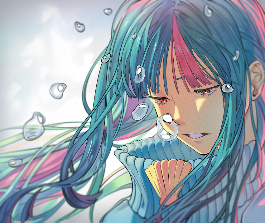 1girl, absurdres, ai_the_somnium_files, ai_the_somnium_files:_nirvana_initiative, bangs, blue_hair, blue_sweater, doi_amame