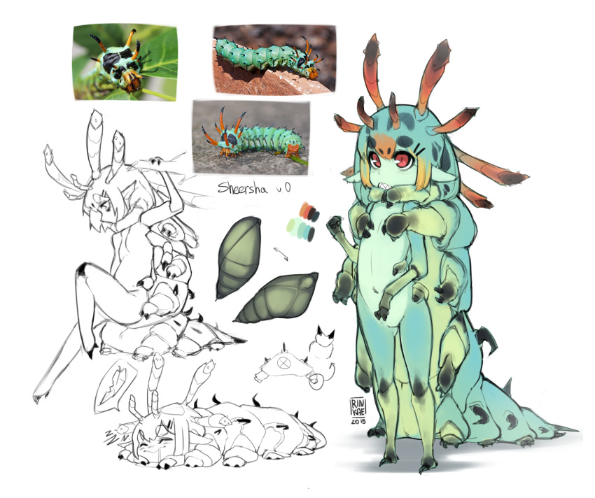 1girl, 2019, antennae, arthropod_girl, arthropod_limbs, artist_name, blonde_hair, caterpillar