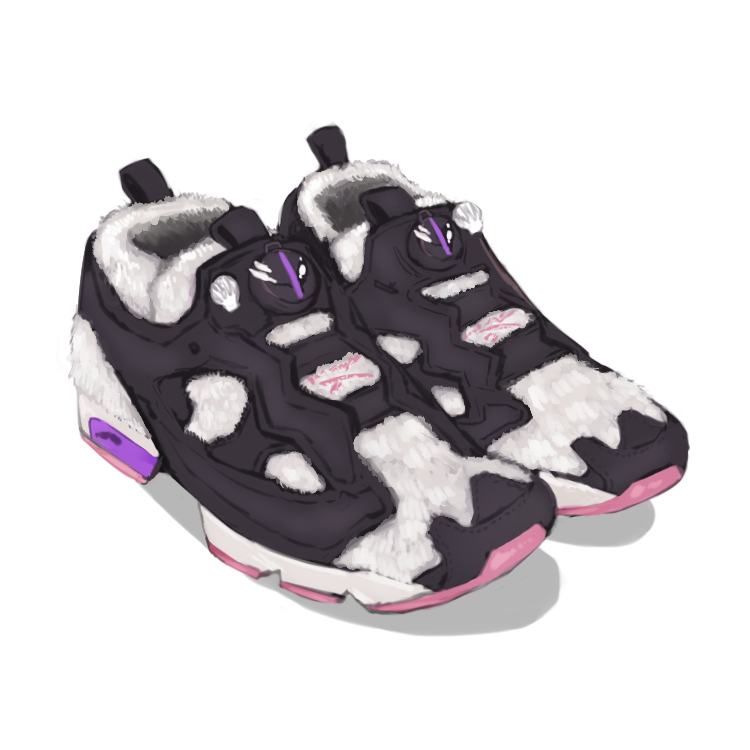 black_footwear, bondrewd, colored_shoe_soles, commentary_request, doshole, made_in_abyss, no_humans, objectification, shoes, shoes_removed, simple_background, sneakers, still_life, white_background, white_footwear