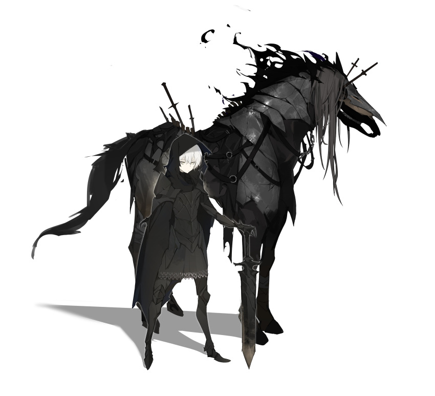 1boy, absurdres, animal, armor, backlighting, bandaged_leg, bandages, black_armor