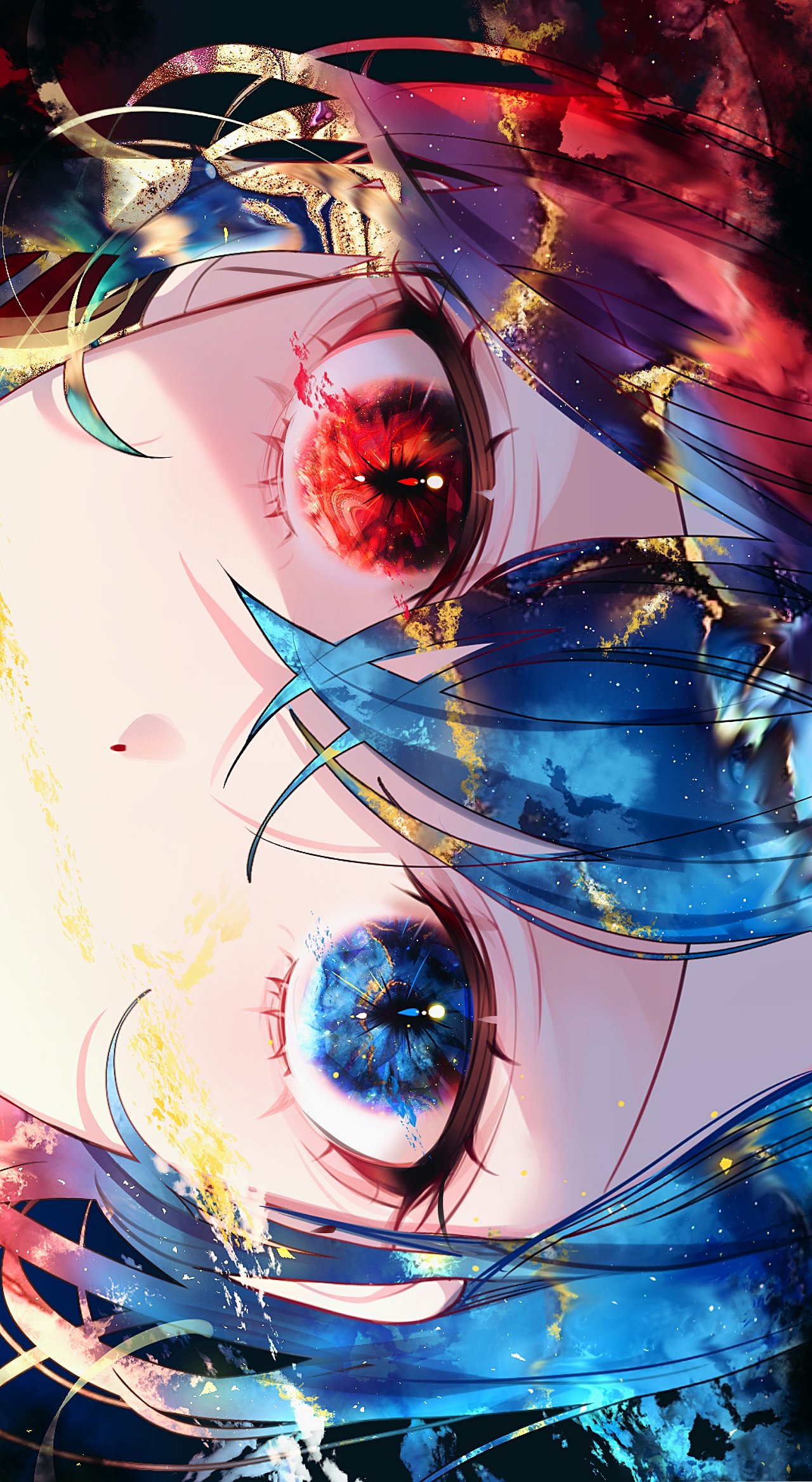 1girl, bangs, blue_eyes, blue_hair, blue_sclera, close-up, clouds, colored_sclera