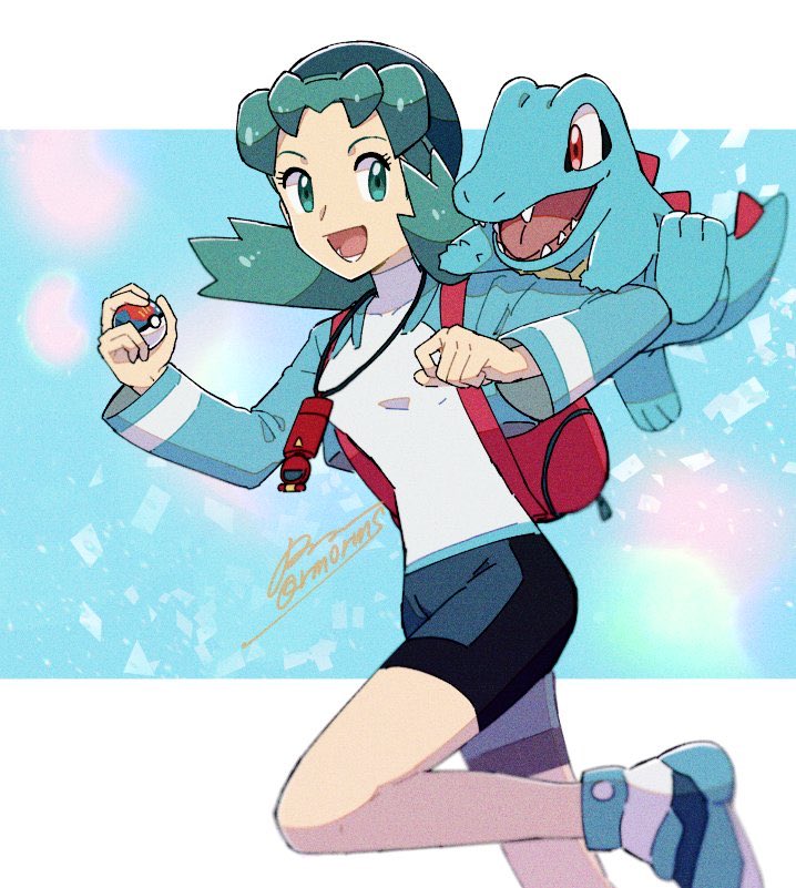 1girl, :d, alternate_color, aqua_eyes, aqua_hair, backpack, bag, bangs