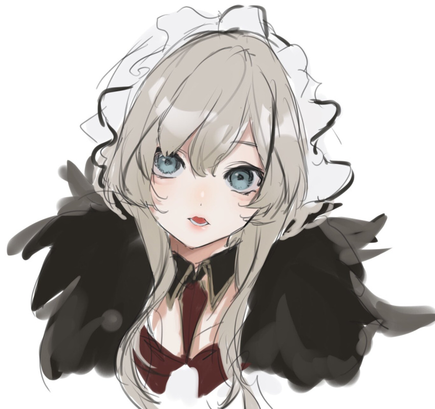 1girl, black_jacket, blonde_hair, blue_eyes, blush, bonnet, fur_trim, genshin_impact