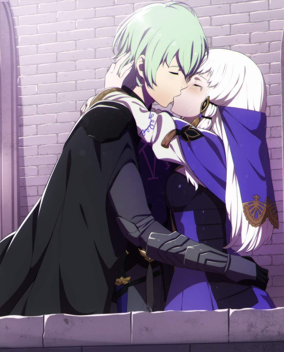 1boy, 1girl, arm_around_waist, arms_around_neck, black_cape, black_gloves, breast_press, breasts