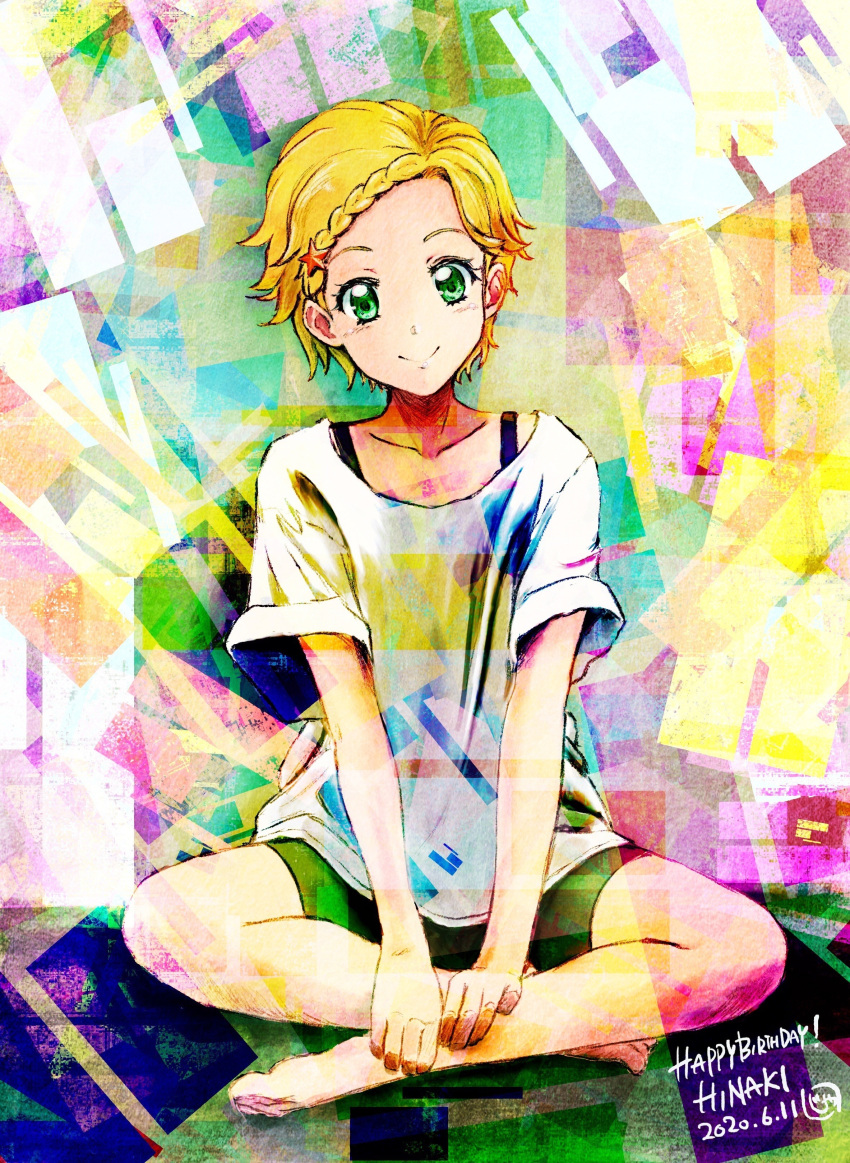 1girl, 2020, absurdres, aikatsu!, aikatsu!_(series), barefoot, blonde_hair, braid