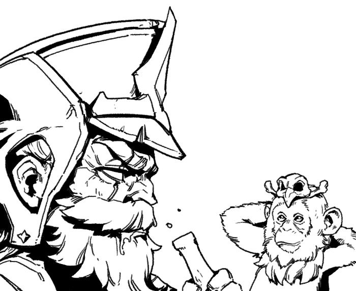 1boy, animal, bangs, beard, character_request, facial_hair, from_side, gangplank_(league_of_legends)