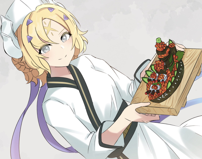 1girl, alternate_costume, blonde_hair, dogmatika_ecclesia_the_virtuous, duel_monster, facial_mark, fake_horns, forehead_mark