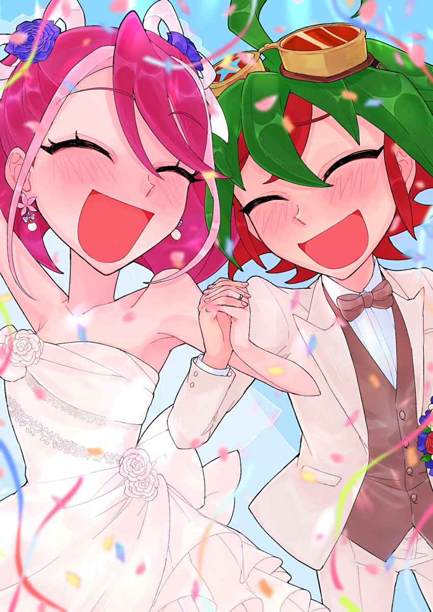 1boy, 1girl, 28grtm, blue_eyes, bracelet, choker, couple, eyes_in_shadow