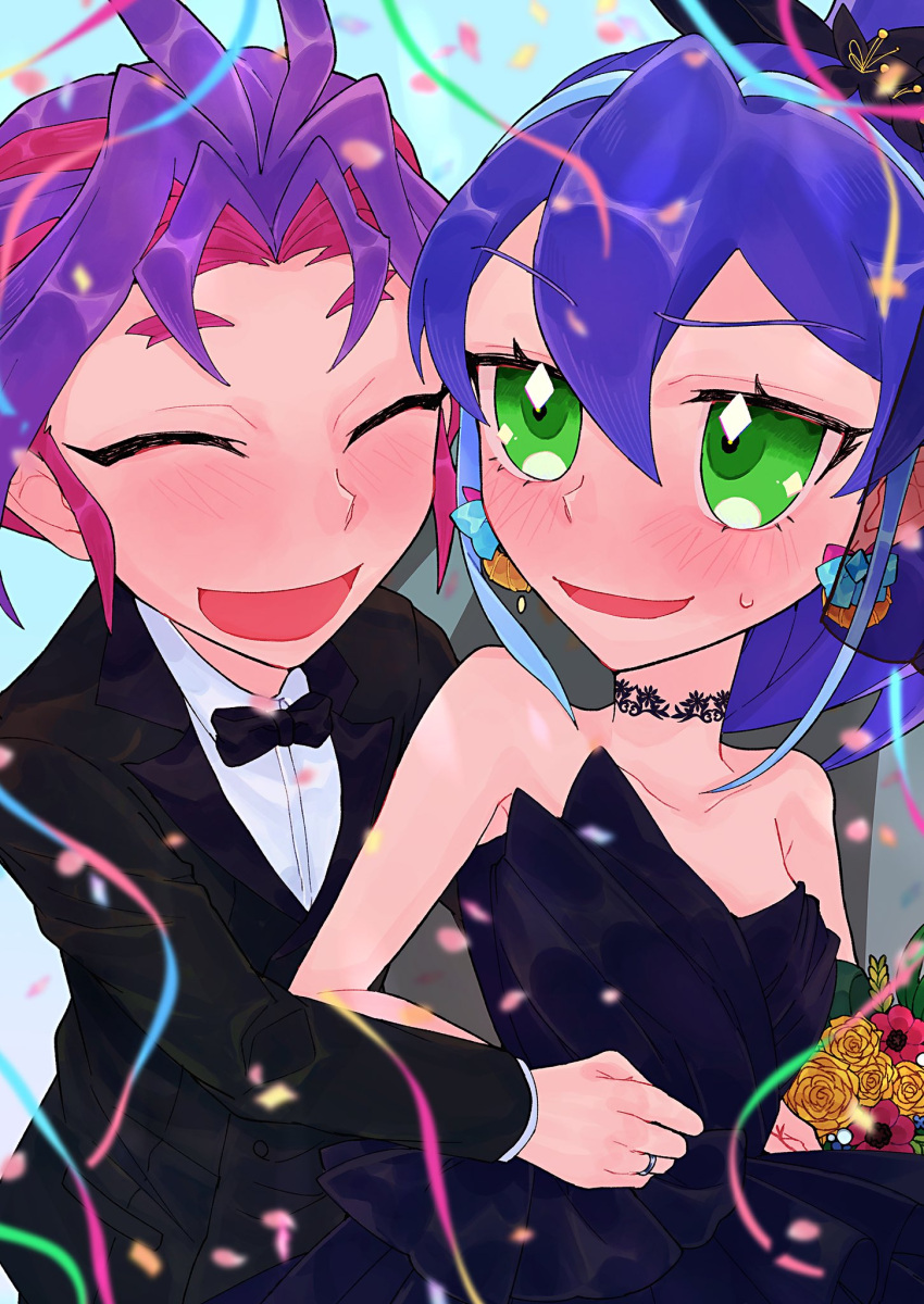 1boy, 1girl, 28grtm, ahoge, bike_shorts, black_shirt, black_shorts, blue_hair