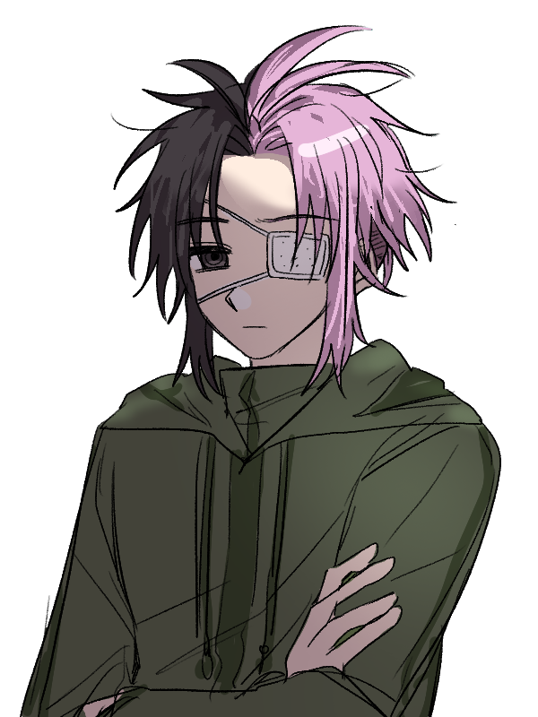 1b_(dlqotlswk), 1boy, :|, antenna_hair, black_eyes, black_hair, closed_mouth, crossed_arms