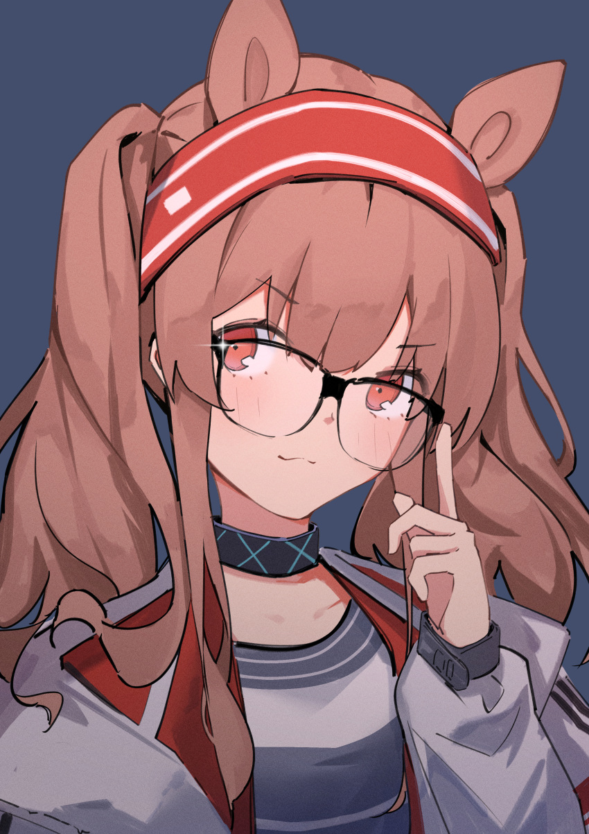 1girl, :3, absurdres, angelina_(arknights), animal_ears, arknights, bespectacled, black_collar