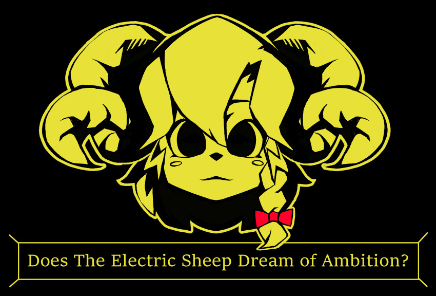 1girl, bangs, bow, commentary_request, cookie_(touhou), curled_horns, do_androids_dream_of_electric_sheep?, english_text