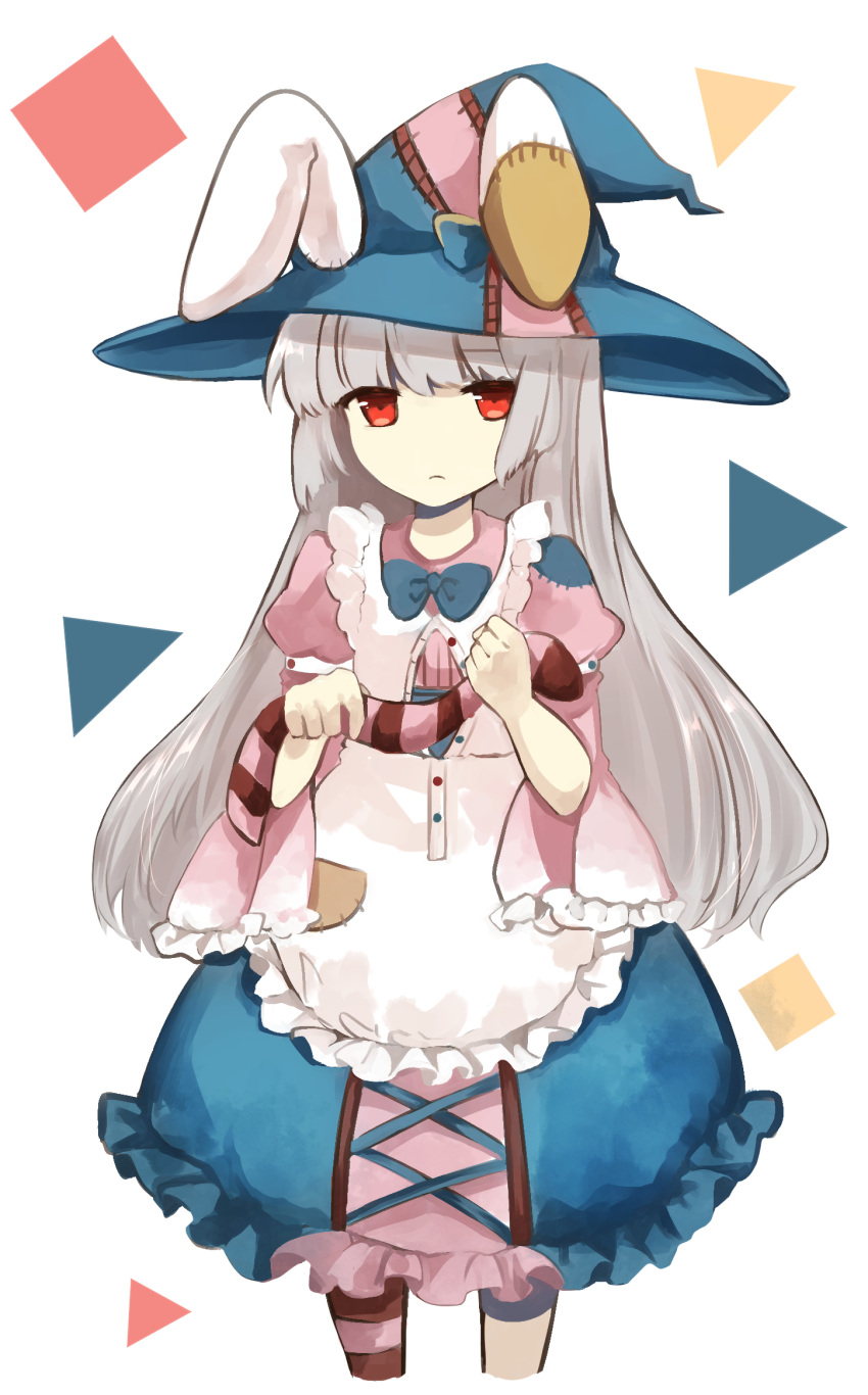 1girl, animal_ears, apron, bangs, blue_bow, blue_bowtie, blue_dress, blue_headwear