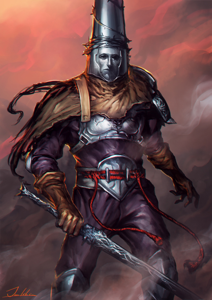 1boy, armor, blasphemous, blood, breastplate, fantasy, helmet, holding