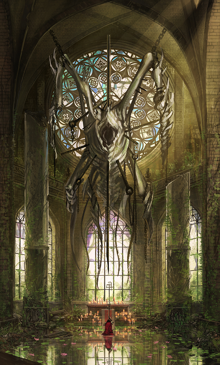 bone, church, highres, monokubo, original, ruins, scenery, water