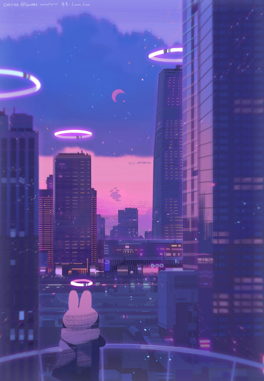 1other, absurdres, ambiguous_gender, animal_ears, building, city, cityscape, clouds