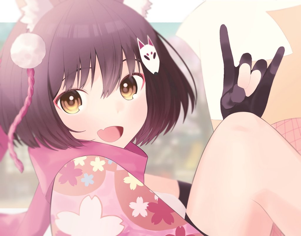 1boy, 1girl, animal_ears, artist_request, bangs, black_gloves, black_hair, blue_archive