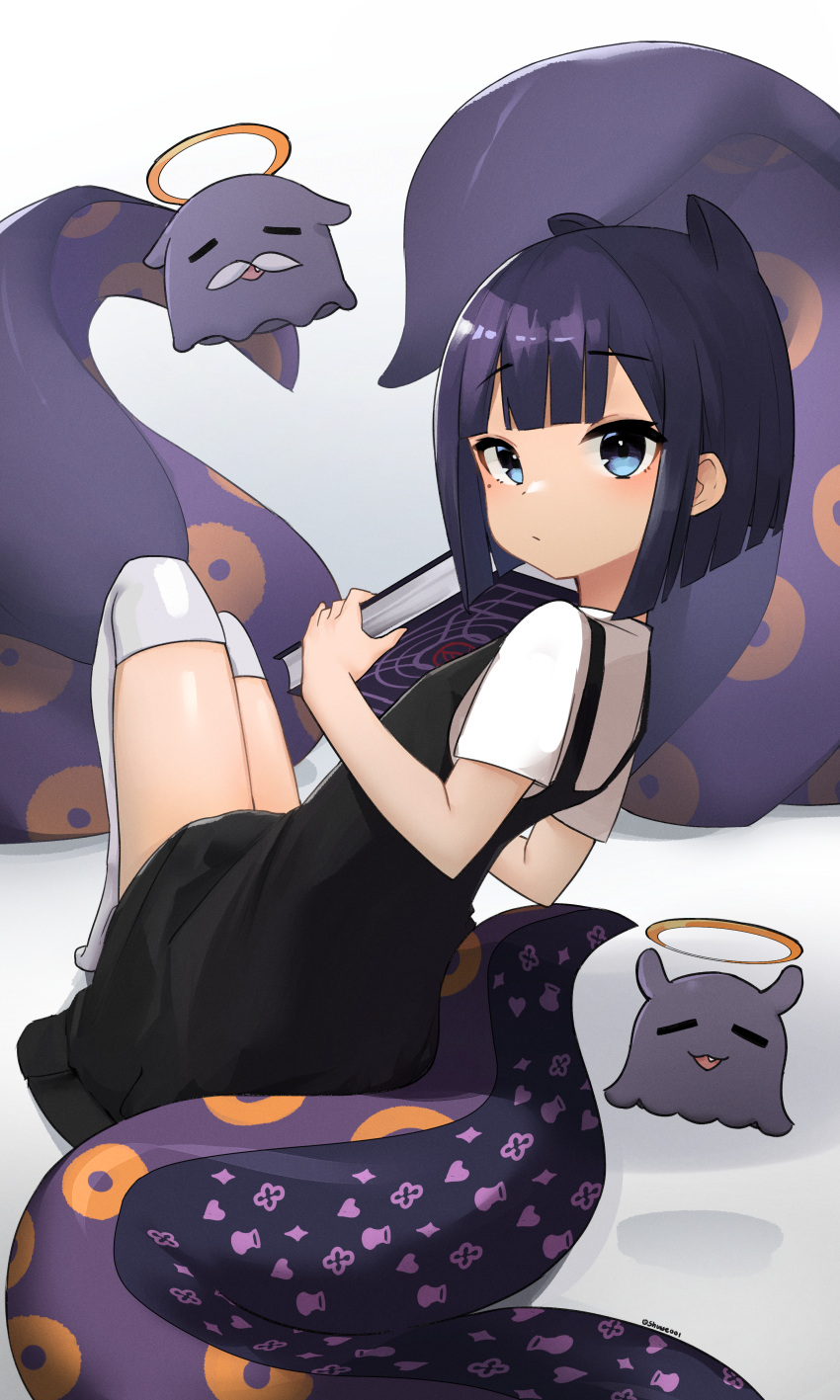 1girl, absurdres, alternate_hair_length, alternate_hairstyle, bangs, black_dress, blue_eyes, blunt_bangs