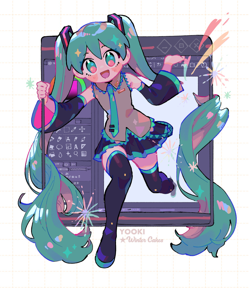 1girl, absurdly_long_hair, absurdres, aqua_eyes, aqua_hair, artist_name, bangs, black_footwear