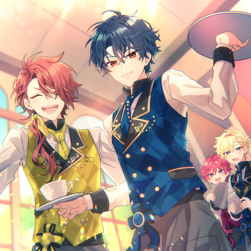 4boys, black_hair, blonde_hair, blue_eyes, cain_knightley, chloe_collins, closed_eyes, closed_mouth