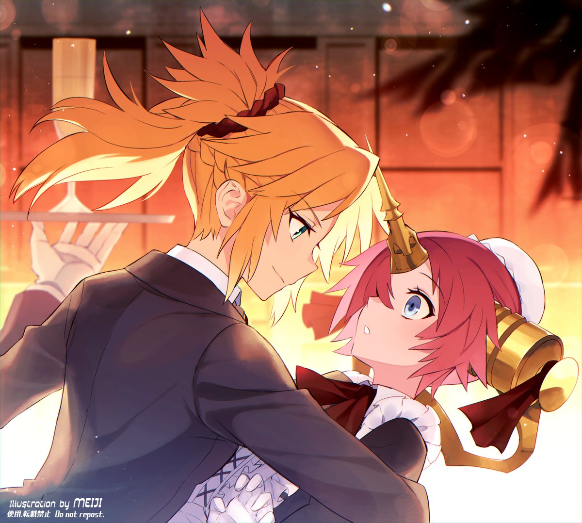 2girls, artist_name, blonde_hair, blue_eyes, braid, butler, fate/apocrypha, fate/grand_order