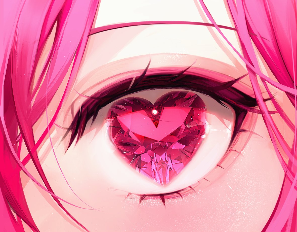 1girl, bangs, blush, close-up, colored_eyelashes, crystal, eyelashes, heart