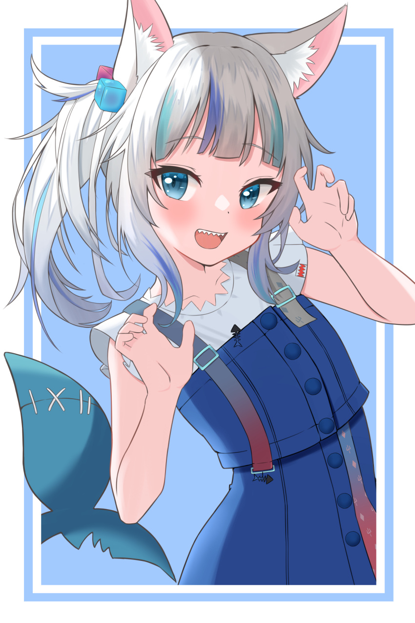 1girl, absurdres, animal_ear_fluff, animal_ears, bakedmonogamy, blue_eyes, blue_hair, blush
